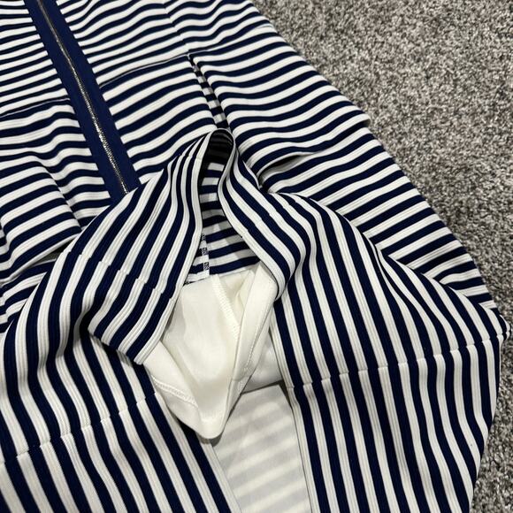 Ivy & Blu Striped Ponte Knit Peplum Dress, Navy Blue White, Size 100 - Picture 4 of 13